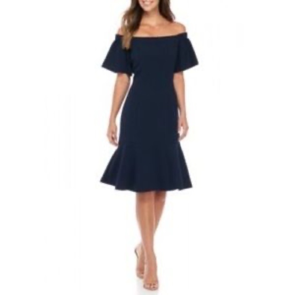 Vince Camuto Dresses & Skirts - Dress Vince Camuto Off the Shoulder Fit and Flare Dress - Navy Size 10